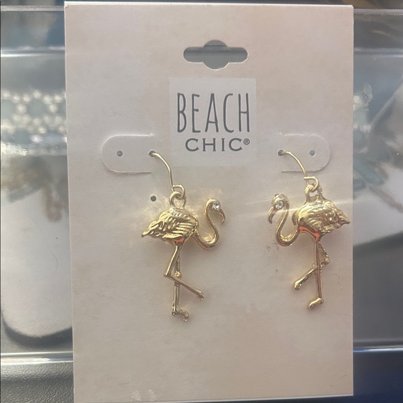 beach chic Jewelry - Beach Chic Gold Flamingo Earrings